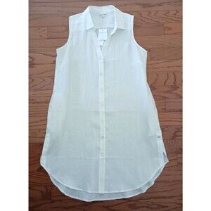 NWT Refinity City Chic Sleeveless White Linen Long Tunic Button Front Oversize